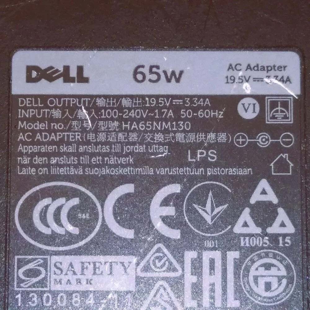 Dell Laptop Computer AC Adapter Power Supply Genuine OEM Model 65WHA65NM130 65W